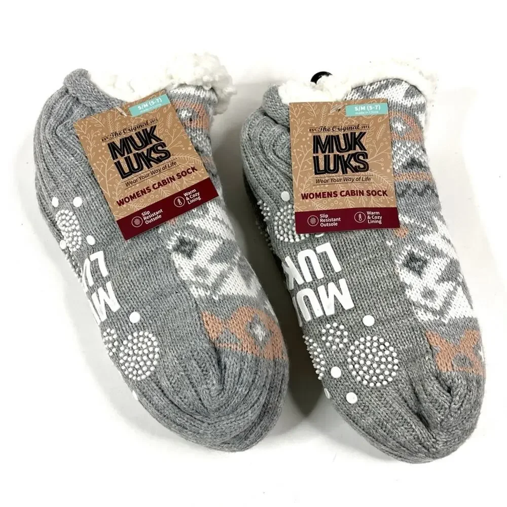 Muk Luks | Lot of 2 Gray Fair Isle Women's Cabin Socks S/M